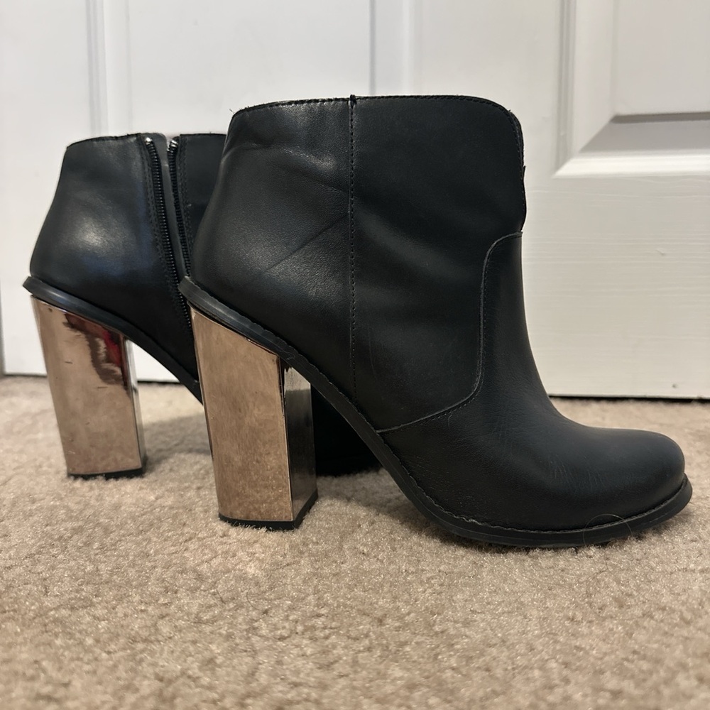 Chinese Laundry Black Ankle Booties with Metallic Block Heels